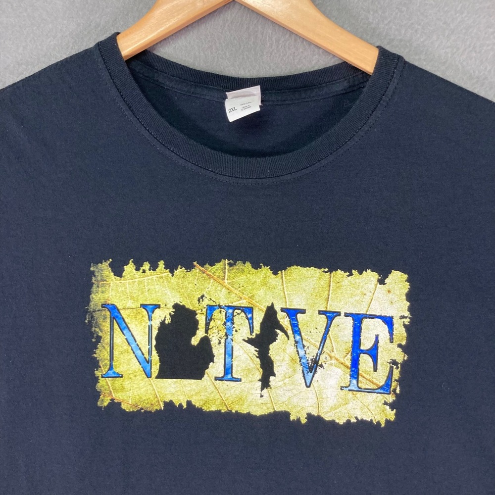 Michigan Native Graphic T Shirt Mens 2XL Black‎ Casual Graphic Tee